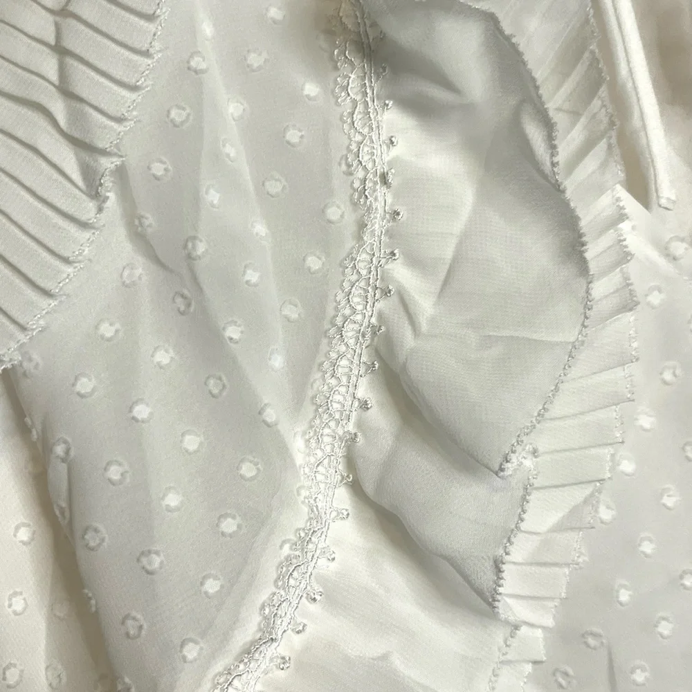Boston Proper Women’s Size S White Ultra Romantic Frilly Polyester Blouse